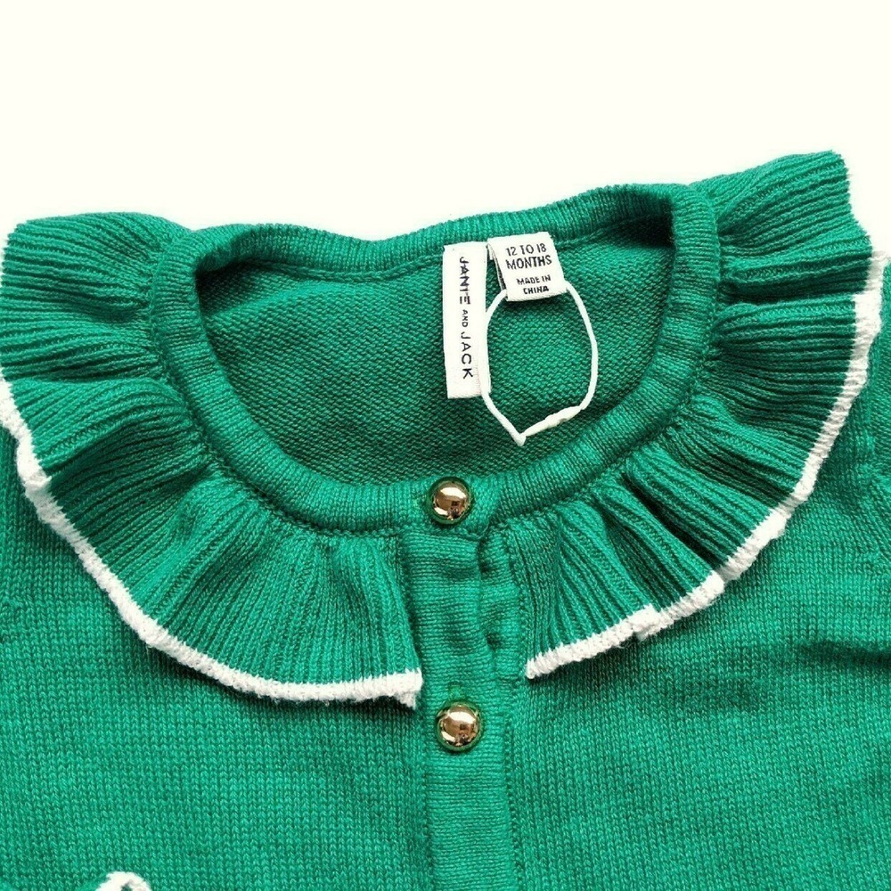 New Janie & Jack 18 Months Green Ruffle Cardigan Holiday Christmas - Picture 3 of 5